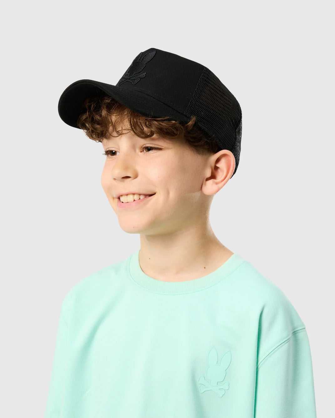 Chapeaux Psycho Bunny Houston Trucker Hat Noir Enfant | QKZ-01230934